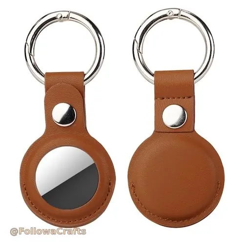 Leather AirTag keychain case with metal snap button