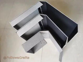 Fabric covered ring binder box with linen texture open