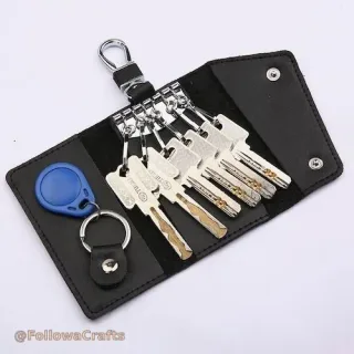 Leather folding key case open with keys