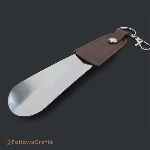 Folding leather shoe horn with keychain custom logo travel