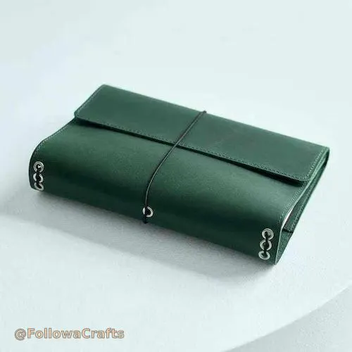Adjustable brown leather book cover with pen loop custom logo