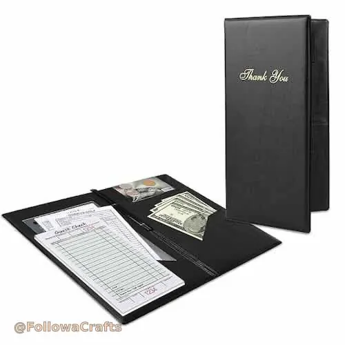 Leather restaurant check presenter bill folder open