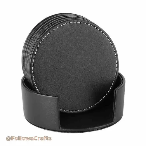 Leather coaster set in holder