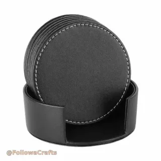 Leather coaster set in holder
