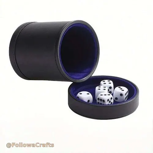 Leather dice cup with felt lining and dice
