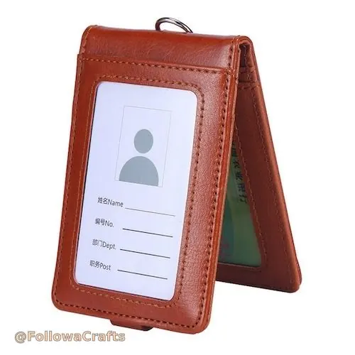 Leather ID badge holder with lanyard
