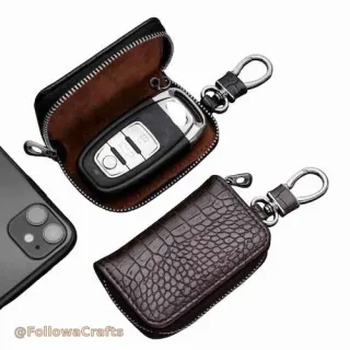 Leather smart key fob case with key ring