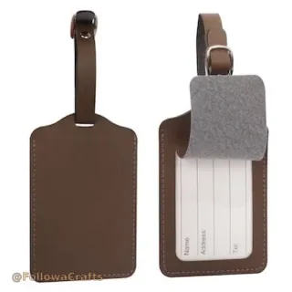 Leather luggage tag with privacy flap and buckle