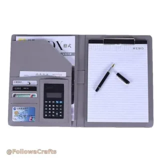 Executive leather padfolio with clipboard open