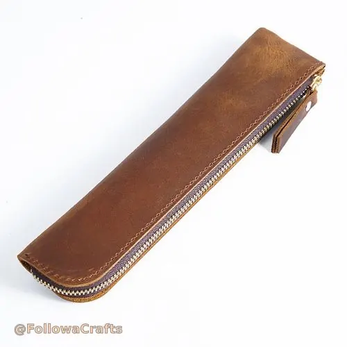 Leather Pen Holder Case Zippered