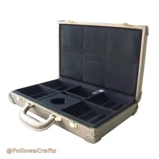 Leather poker chip case with chips inside
