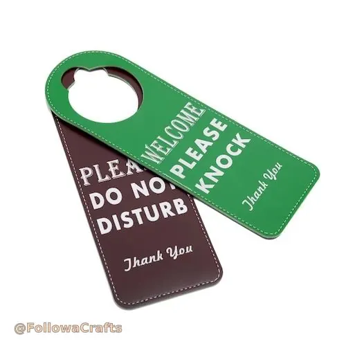 Leather do not disturb door hanger on a door handle