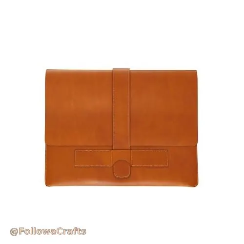 Brown leather tablet sleeve open with iPad inside