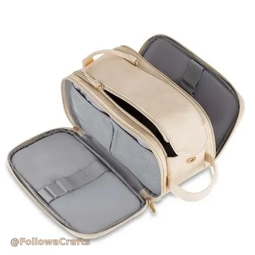 PU leather toiletry wash bag open with contents