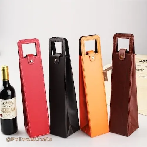 Leather wine tote bag with single bottle