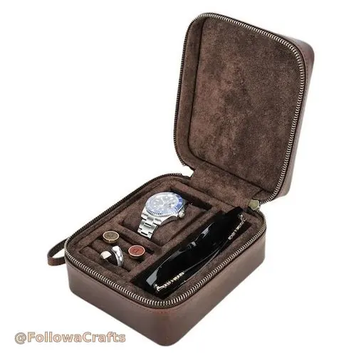 Men's cufflink and tie clip box with glass top