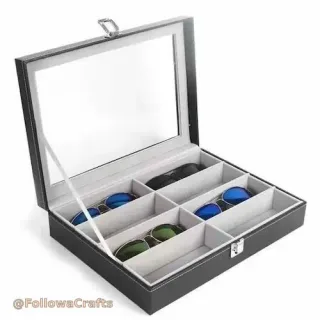 Multi-slot leather sunglasses organizer with glass lid