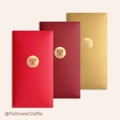 Red paper envelope with gold foil embossing