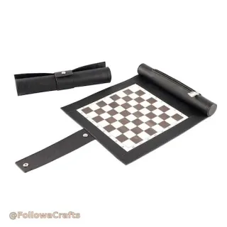 Roll-up leather chess set rolled and open