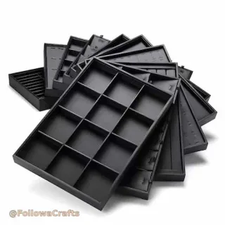 Stackable leather jewelry display trays with rings