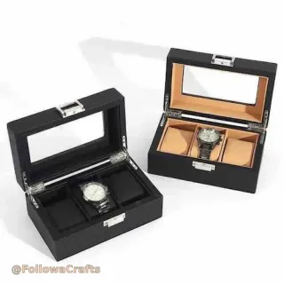 PU leather watch display box with glass top and 3 slots