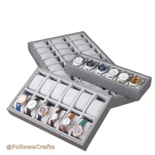 Leather watch display tray with watches in retail setting