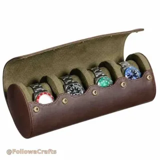 Bespoke 4-Slot Vegan Leather Watch Roll Organizer Wholesale